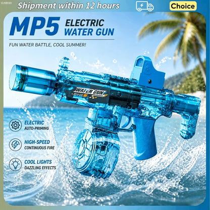 Electric Water Gun Simulation Shooting Water Gun with Recoil Flash Function Summer Outdoor Beach Game Toys Children Adults Gifts