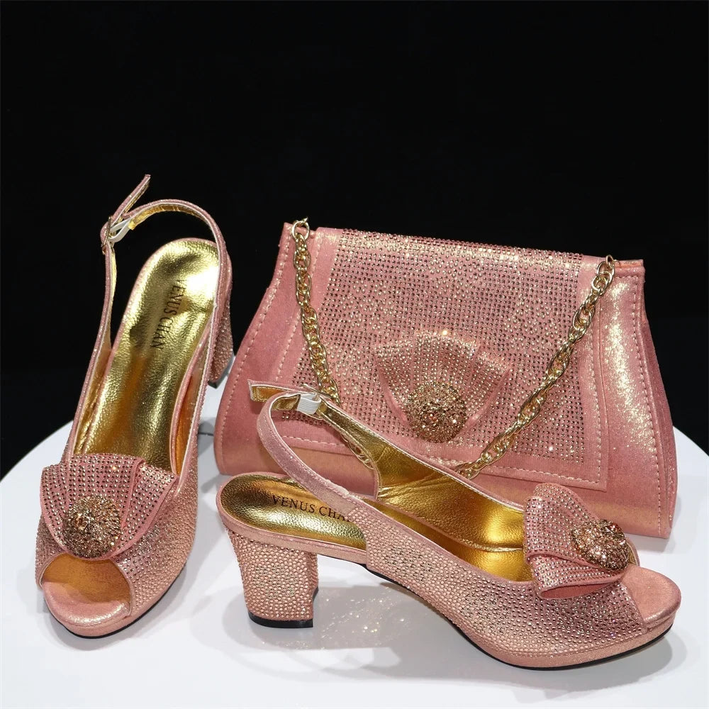 Magenta Women Shoes And Bag Set African Ladies High Heels Sandals Match With Handbag Luxury Nigerian Pumps Femmes Sandales CR769