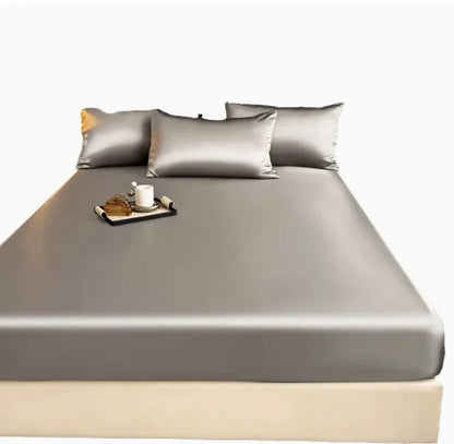 Summer Ice Silk Satin Fitted Sheet Solid Deep Pocket Mattress Cover Ultra Soft Wrinkle Resistant Bed Cover No Pillowcase For Sin