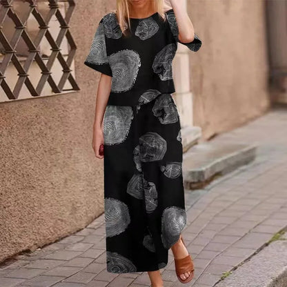 Autumn New Women's Fashion Printed Cotton Linen Plant Flower Three Sleeve Short Sleeved Casual Nine Piece Pants Two-piece Set