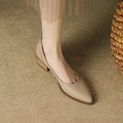 2026 New Spring Women Pumps Shallow Genuine Leather Med Heels Pointed Toe Summer Women Shoes Lady Shoes Leather Shoes