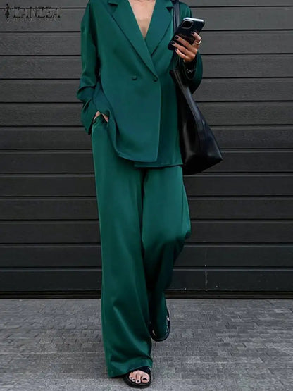 ZANZEA  2024 Fashion Women Loose Pants Sets Long Sleeve Shirts Wide Leg Pants Lady Casual Office Outfits Tracksuit Streetwears
