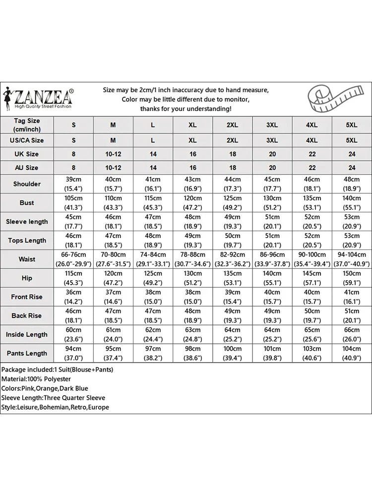 2025 ZANZEA Summer Trousers Suit Women 2PCS Outfit Stylish Work Matching Sets 3/4 Sleeve Printed Blouse Loose Wide Leg Pant Sets