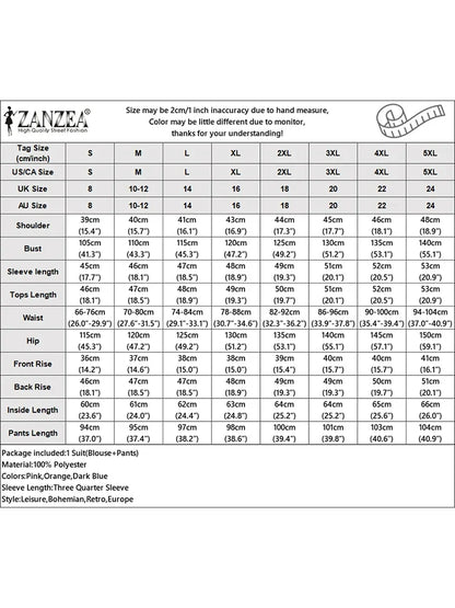 2025 ZANZEA Summer Trousers Suit Women 2PCS Outfit Stylish Work Matching Sets 3/4 Sleeve Printed Blouse Loose Wide Leg Pant Sets