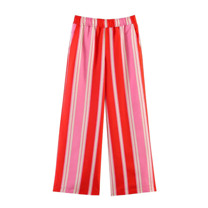 KONDALA Chic Women Striped Casual Suit Single Breasted Straight Shirt+Elastic Waist Long Pants Fashion 2026 Elegant Mujer Suit