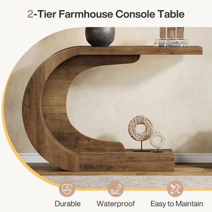 Tribesigns 43.3" Mid-Century Modern Console Table for Entryway, Wood C-Shaped Hallway Entry Accent Table for Living Room