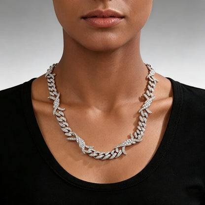 Interlocked Paved Curb Chain Choker Hip Hop Elegant European Style Women Dating Daily Sparkling Neck Accessories