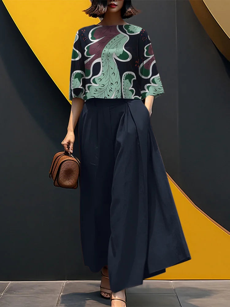 2025 ZANZEA Summer Trousers Suit Women 2PCS Outfit Stylish Work Matching Sets 3/4 Sleeve Printed Blouse Loose Wide Leg Pant Sets