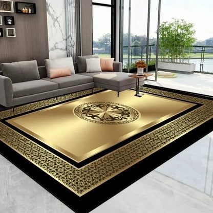 Luxury Golden Black Area Rug Modern Minimalist Home Decor Non Slip Mat for Living Room Bedroom Elegant Classic Design Perfect