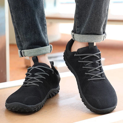 Wide footed large-sized men's suede hiking shoes anti slip leather outdoor sports shoes camping running jogging  men's loafers
