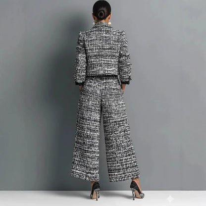 Fashionable Commuter Women's Suit Casual Solid Color Lapel Cardigan Short Jacket Paired With Loose Wide-leg Pants Two-piece Set