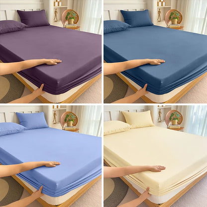 90/120/150/180x200 Fitted Bed Sheet With Elastic Band Solid Color Mattress Covers Protector Single Double King Beds Polyester