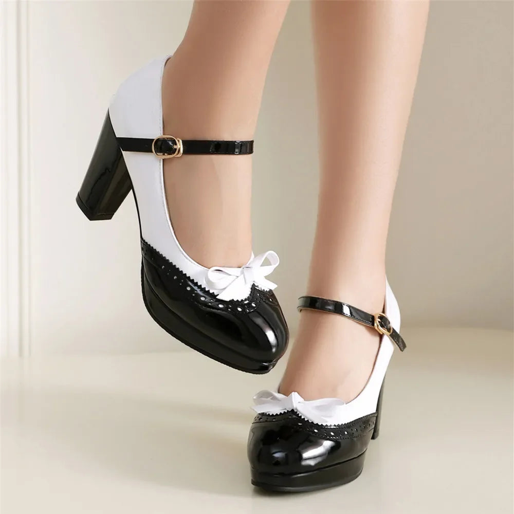 Women Shoes Sweet Candy Color Patent Leather Mary Jane Chunky Heel Ankle Strap Pumps Party Cosplay Uniform Paty Wedding Dress