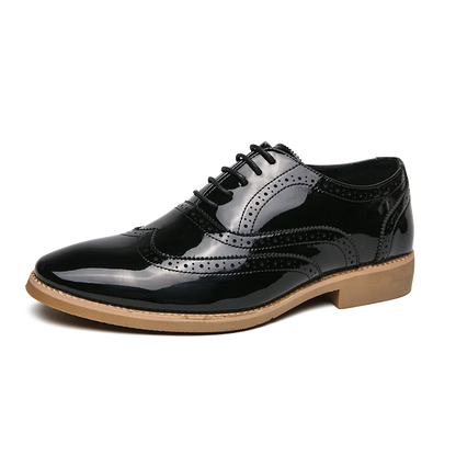 Hot Selling Luxury Gold Men's Business Dress Shoes in Europe America Glossy Brogue Shoes Men's Split Leather Shoes Free Delivery