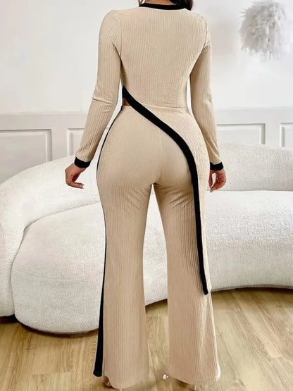 2025 Spring New Casual Trousers Set Woman Irregular Tops Wide Leg Elastic Waist Elegant Fashion Urban Female Office Commute Sets