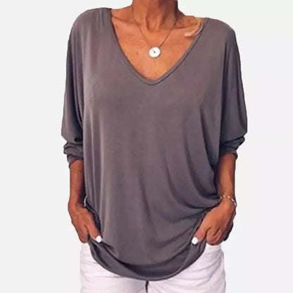 Plus Size Loose Women's Shirt V-Neck Overhead Three-Quarter Sleeve Casual Female Top Button Decoration Padded Shoulder