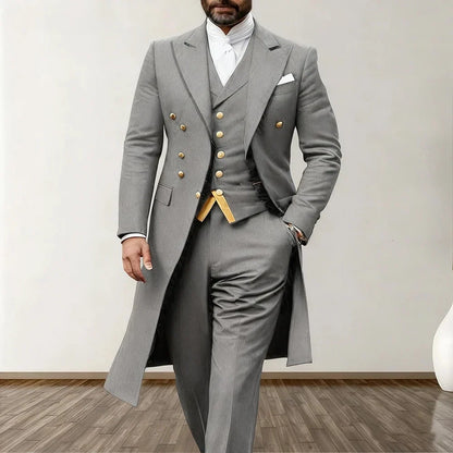 Blue Men Wedding Suits 3 Piece Long Blazer Vest Pants Satin One Button Tuxedo Formal Work Wear Prom suits XS-5XL