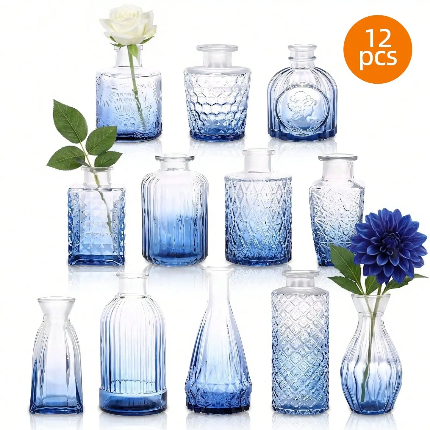 12 Pack Glass Bud Vase Set, Small Vintage Flower Vases for