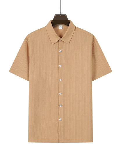 Shirt  Hawaiian Shirt Short Sleeve Cardigan Striped Lapel Solid Color All-match Breathable Quick Drying Men's Casual Shirt