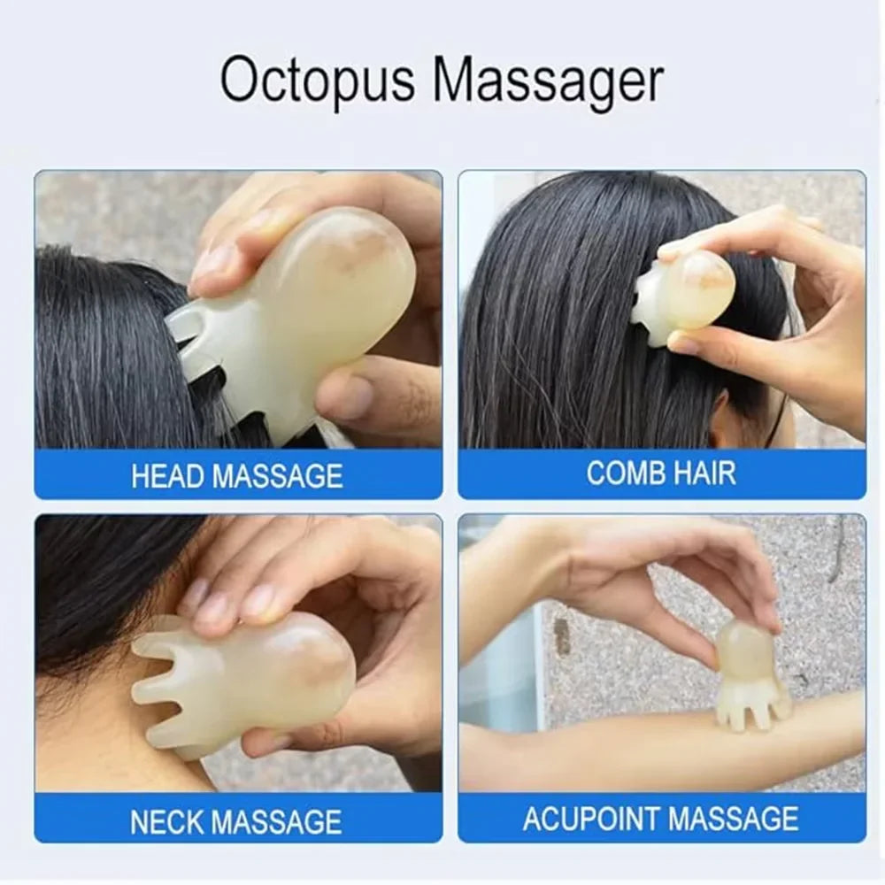 Resin Octopus Massage Comb Head Meridian Scraping Scalp Massage Brush Acupuncture SPA Gua Sha Massage Comb Fatigue Relief Massag