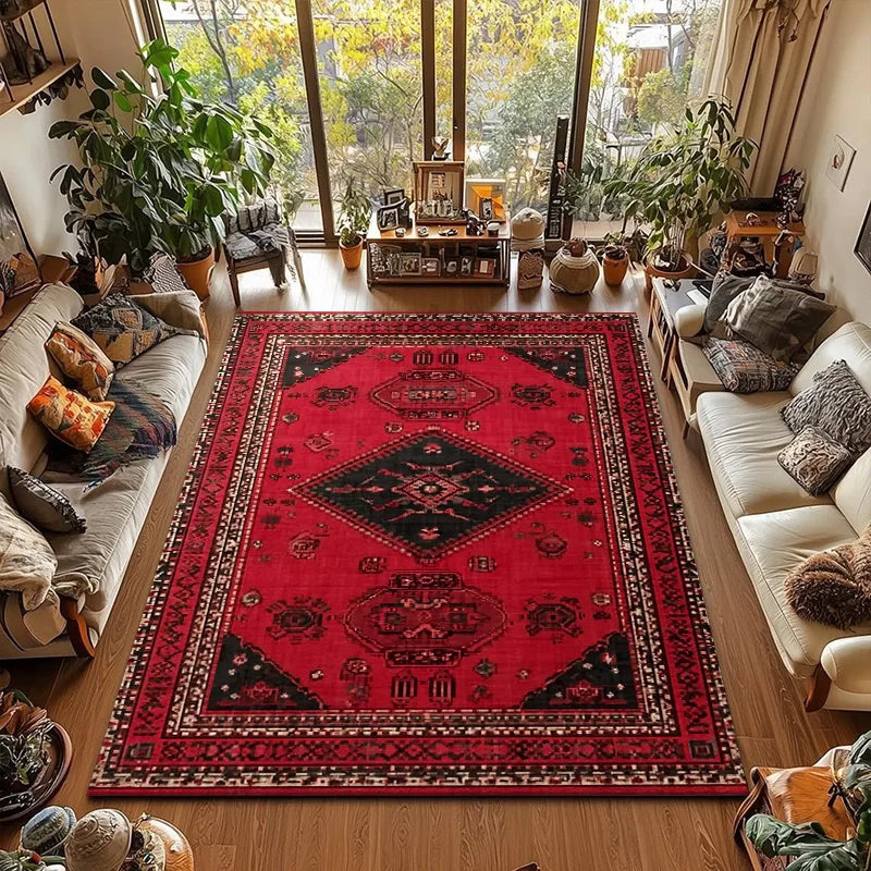 RAKKS Retro Red Persian Carpet / Turkish Area Rug Non-slip Living Room Decor Sofa Rug Bedroom Bedside Rug Kitchen Floor Mat