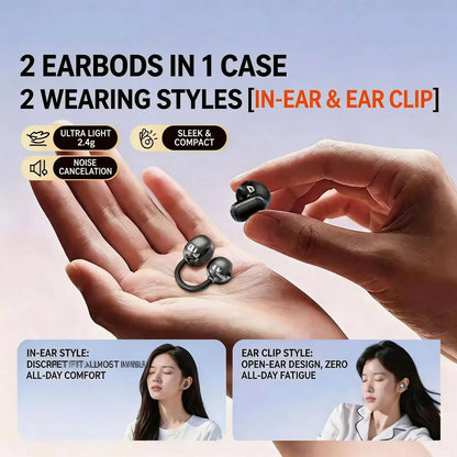 2026 New Bluetooth 6.0 Ear-Clip Headphones 4 Earbuds In-Ear & Open Ear Design 2.6g Ultra-Light Audífonos with AI Noise Reduction