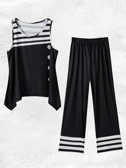 Printed Design Spring and Summer collection Black And White Stripes Pattern vacation style women's pants suit