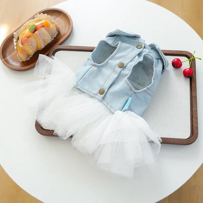 Bride Apparel For Dogs Autumn Denim Coat With Tutu Skirt Pet Dresses For Small Puppy Animal Cat Dachshund Suit Chihuahua Clothes