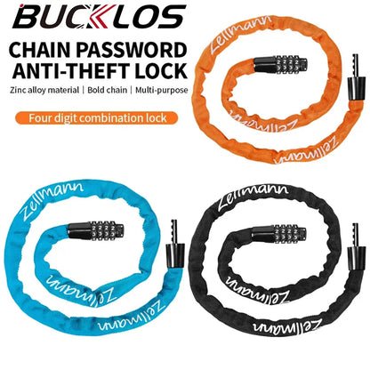 ZELLMANN Anti-theft Motorcycle Bicycle Lock MTB Road Bike Safety Chain Locks with Four Digit Combination Lock Bike Accessories