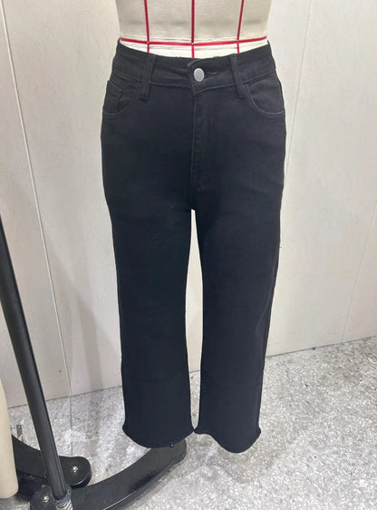 Y2k Jeans For Woman Elastic Straight Leg Butt Lifting Tummy Control Denim Pants Black Stretch Slim High Waist