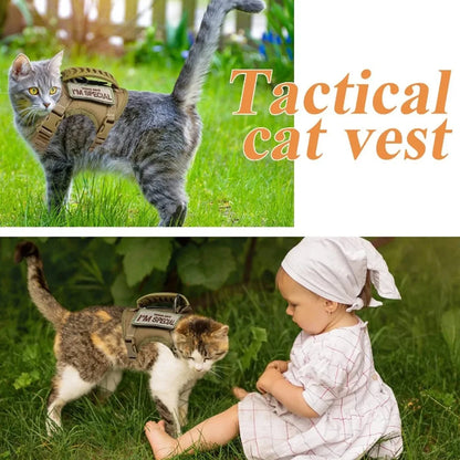 Tactical Cat Harness For Walking Escape Proof Adjustable Pet Vest Harness Soft Mesh With Control Handle For Large Cat Small Dog