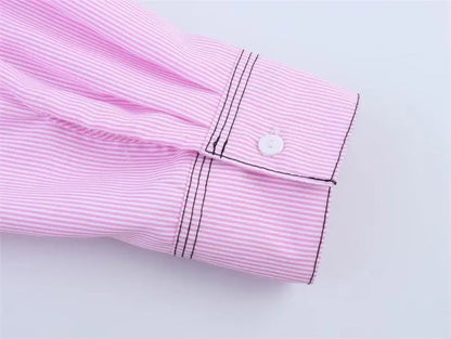 Spring Shirts Tops Women's 2025 New Chic Striped Slim Elegant Office Women's Shirt Fashion Street Youth Long-Sleeved Shirt