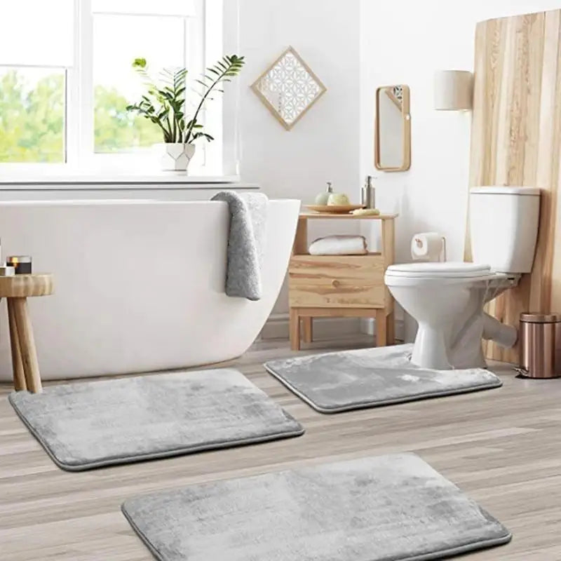 G6KF Set of 3 Bathroom Rugs Toilet Mats Super Absorbent Floor Mat European Decoration