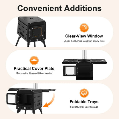 Folding Outdoor Camping Firewood Stove Adjust the Height Smoke Cleanly Outdoor Camping Stove Portable Tent Stove