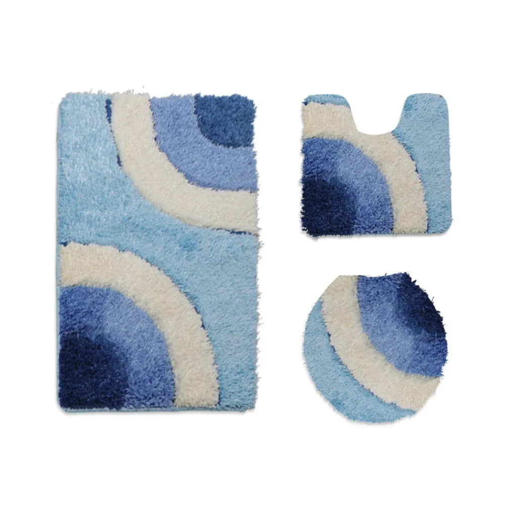 European Style Flocking Floor Mat, Household Bathroom Water Absorption and Anti Slip Mat Combination Set of Three Pieces
