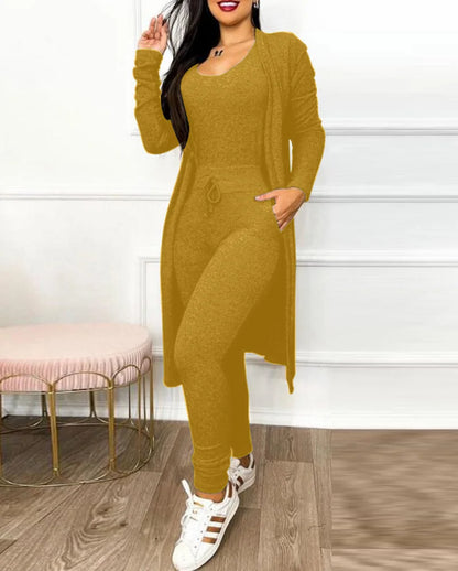 2026 Jumpsuit & Coat Set Autumn Women Drawstring Pocket Pants Sets One Piece Y2k Long Jumpsuit High Waist Coats Two Piece Sets