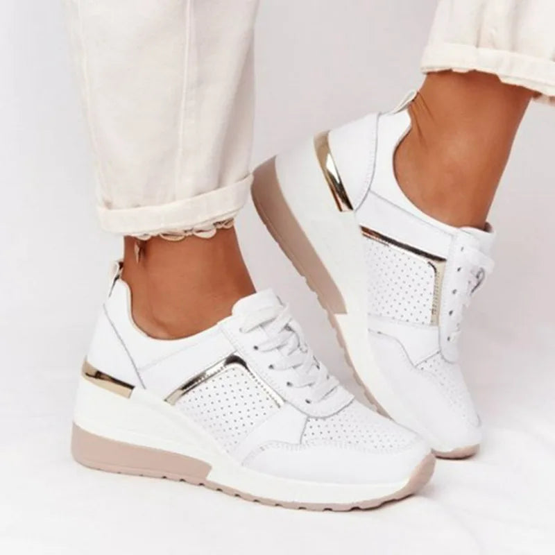 Women's Sneakers Platform Casual Shoes Solid Color Vulcanized Shoes Lace-Up Lightweight Tennis Shoe Wedges Plus Size Women Shoes