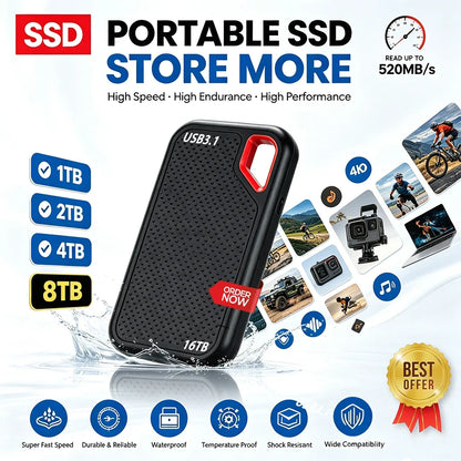 Massive capacity 128TB USB 3.2 external hard drive portable SSD 16TB original high-performance for desktop
