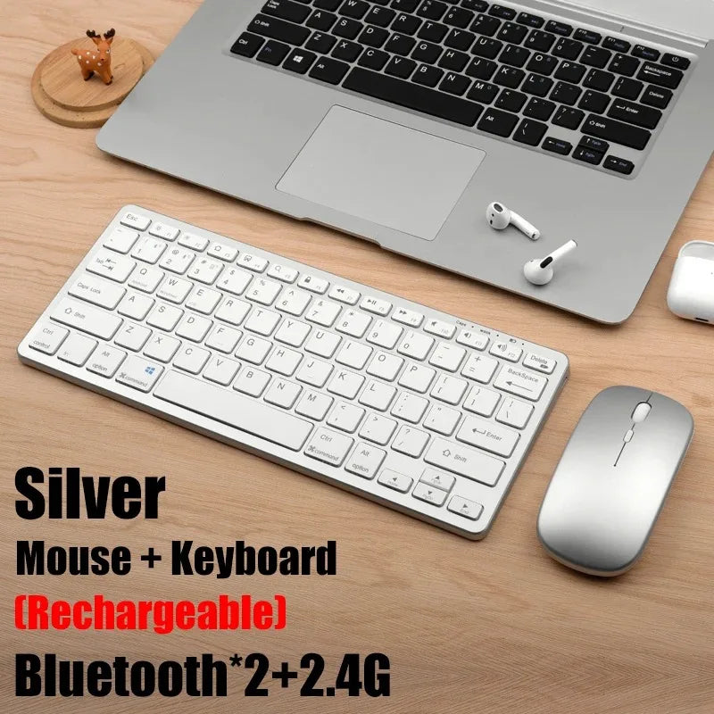 Wireless Keyboard Mouse Combo, Bluetooth 5.0 & 2.4G Dual Mode Rechargeable Gray Set for Notebook Laptop