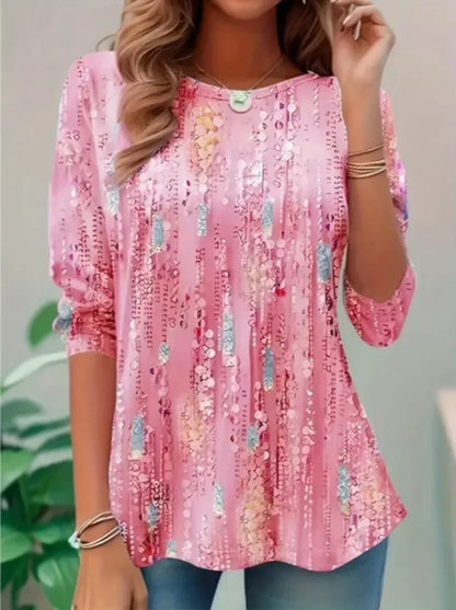 Plus Size 1XL-5XL Women's Fashion Round Neck Quarter Sleeved T-shirt Ladies Casual Top Spring Summer  Fashionable T-shirt