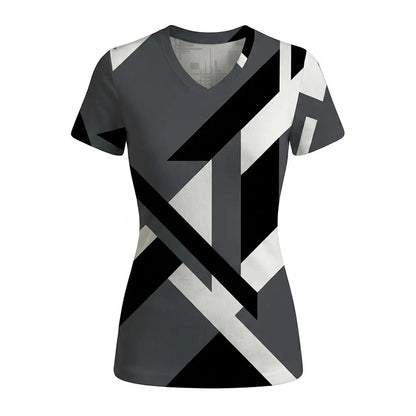 Women's Geometric Abstract Print V-Neck T Shirt Daily Casual Commuting Short Sleeve Tops Summer Street Vintage Slim Fit Tees