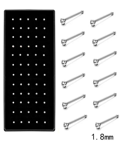 Fashion Crystal Stainless Steel Nose Stud Piercing for Women Hypoallergenic 1.8mm Nose Ring Straight/L/Screw Shaped Body Jewerly