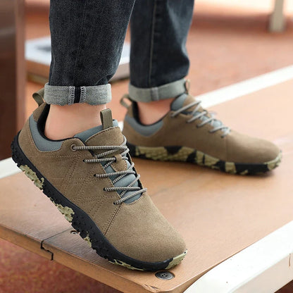 Wide footed large-sized men's suede hiking shoes anti slip leather outdoor sports shoes camping running jogging  men's loafers