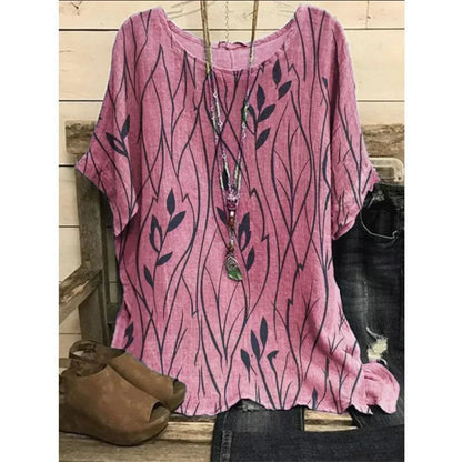 Women Plus Size 1XL-8XL Casual Loose Top Shirts Leaves Print Blouse T-shirt Ladies Fashion Vintage Blouse Half Sleeves T-shirt