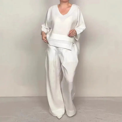 Casual Loose Irregular Cotton Linen Women's Top Set Spring Summer New Fashion Pocket Wide-leg Pants For Women Office 2-piece Set