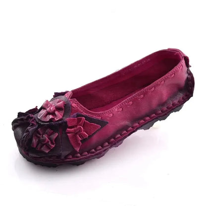 GKTINOO Retro Women Shoes Loafers Big Flower Soft Soles Casual Low Heel Luxury Shoes Flats Elegant Genuine Leather Ladies Shoes