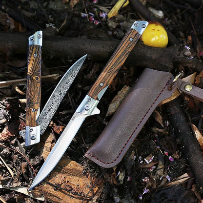Multi-functional outdoor folding knife, high-hardness Damascus steel folding knife, portable fruit knife