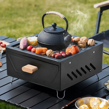 Camping Courtyard BBQ Grill Outdoor Portable Charcoal Barbecue Rack Square Camping Fire Basin Foldable Picnic Barbecue Tool