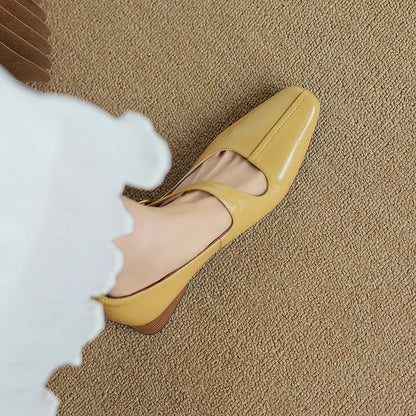 2026 New Spring Women Pumps Square Toe Chunky Heel Genuine Leather Women Shoes Shallow Metal Buckle Strap Mary Janes Ladies