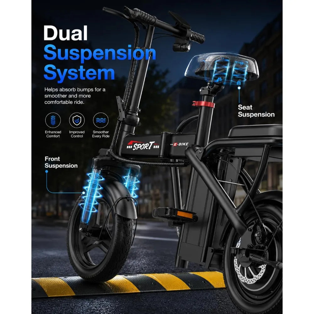 1200W Peak Motor Foldable Electric Bike, 25 MPH 45 Miles Dual Suspension 14" Tires 3 Speed Modes Commuter Ebike Adults , Custom
